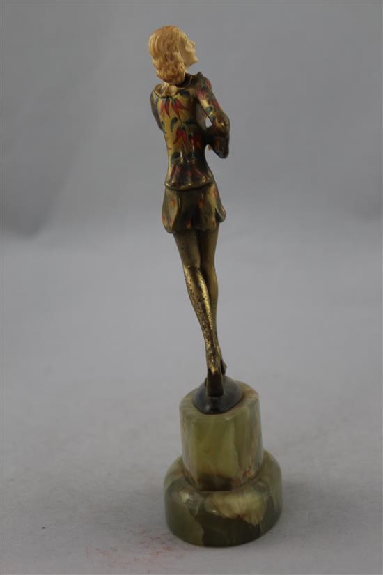 Attributed to Josef Lorenzl. An Art Deco cold painted bronze and ivory figure of a dancer, 8in.